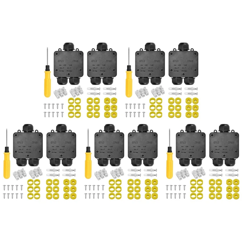 

5X Waterproof Junction Box IP68 Outdoor Gland Electrical Junction Box With 3 Cable Connector For 4-15 Mm Diameter Cable