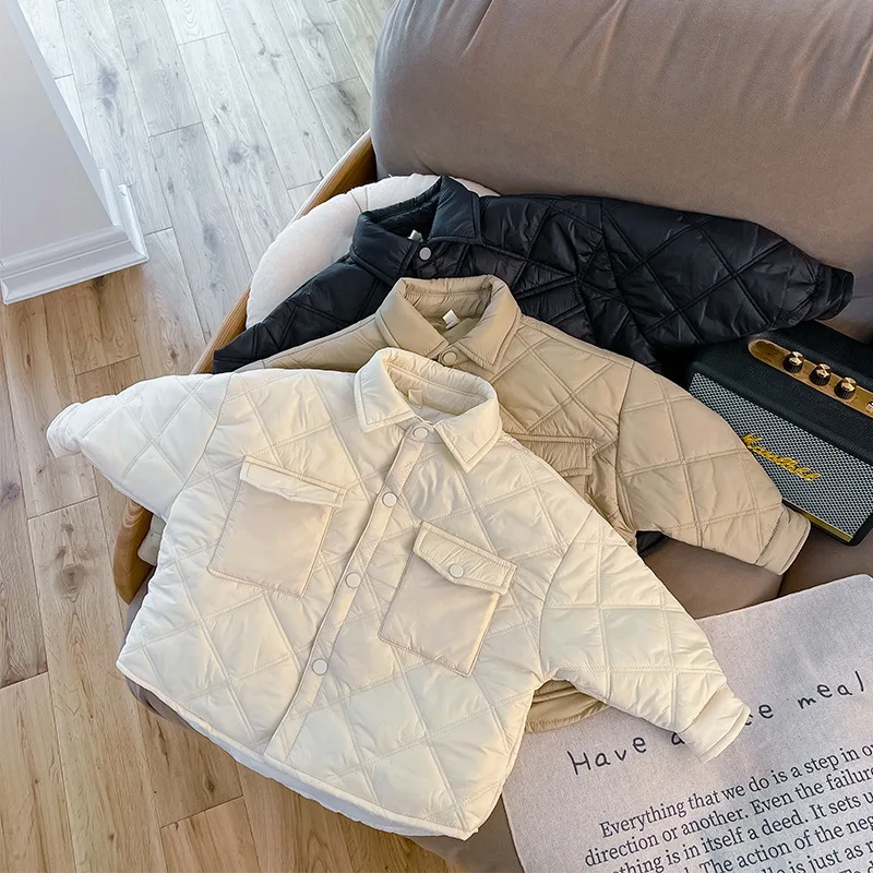 

Boys Lightweight Cotton Jacket 2023 New Winter Korean Fashion Solid Casual Single Breasted Outwear Warmer Pocket Design Top