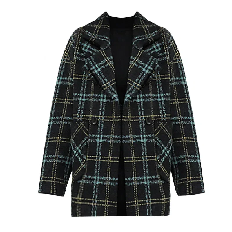 Double-Sided Woolen Short Coat for Women Autumn Winter Vintage High-End Plaid Suit Style Female Outerwear Korean Fashion - Image 5