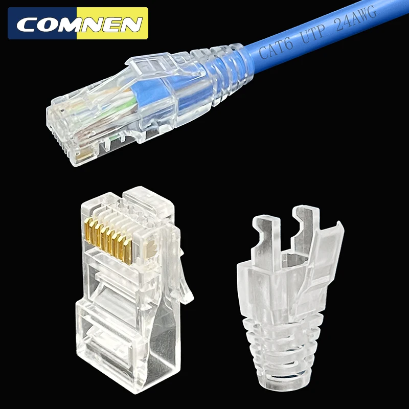 Comnen-modular Plug Connector Passagem Através de Conectores Strain Relief Boots ez para Crimp Cabo Plug Covers Rj45 Cat6 6a 1100 Pcs