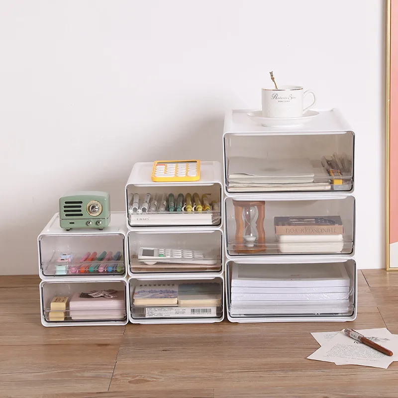 

Desktop transparent storage box, drawer-type office document storage box, bedroom study superimposed combination storage cabinet