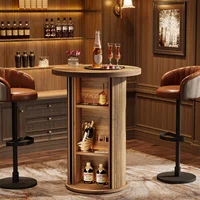 Tribesigns 35.4" Round Bar Table, Rustic Cocktail Table with 3-Tier Hidden Storage Shelves, Bistro High Top Pub Table 4