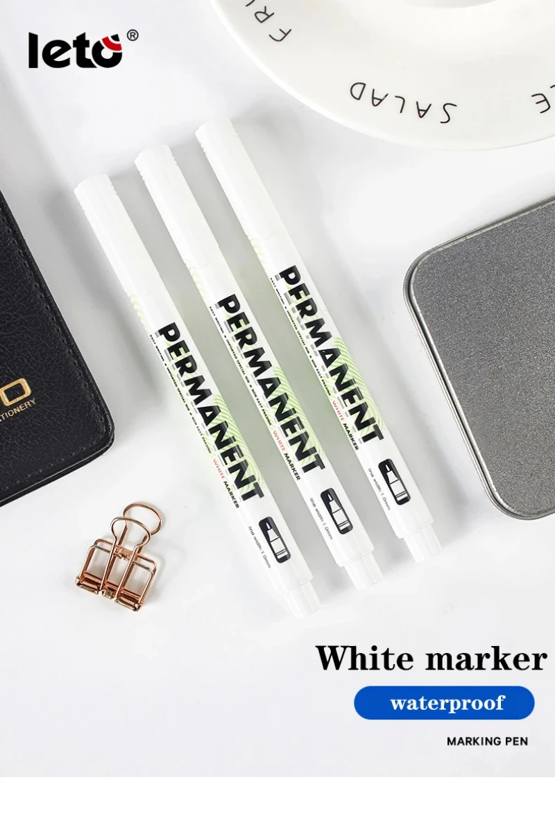 10-teiliges weißes Markierungsstift-Set, wasserdicht, permanente Graffiti-Stifte für Reifenmalerei, Notebook, Reifenprofil, öliger Umweltstift – Detail 1