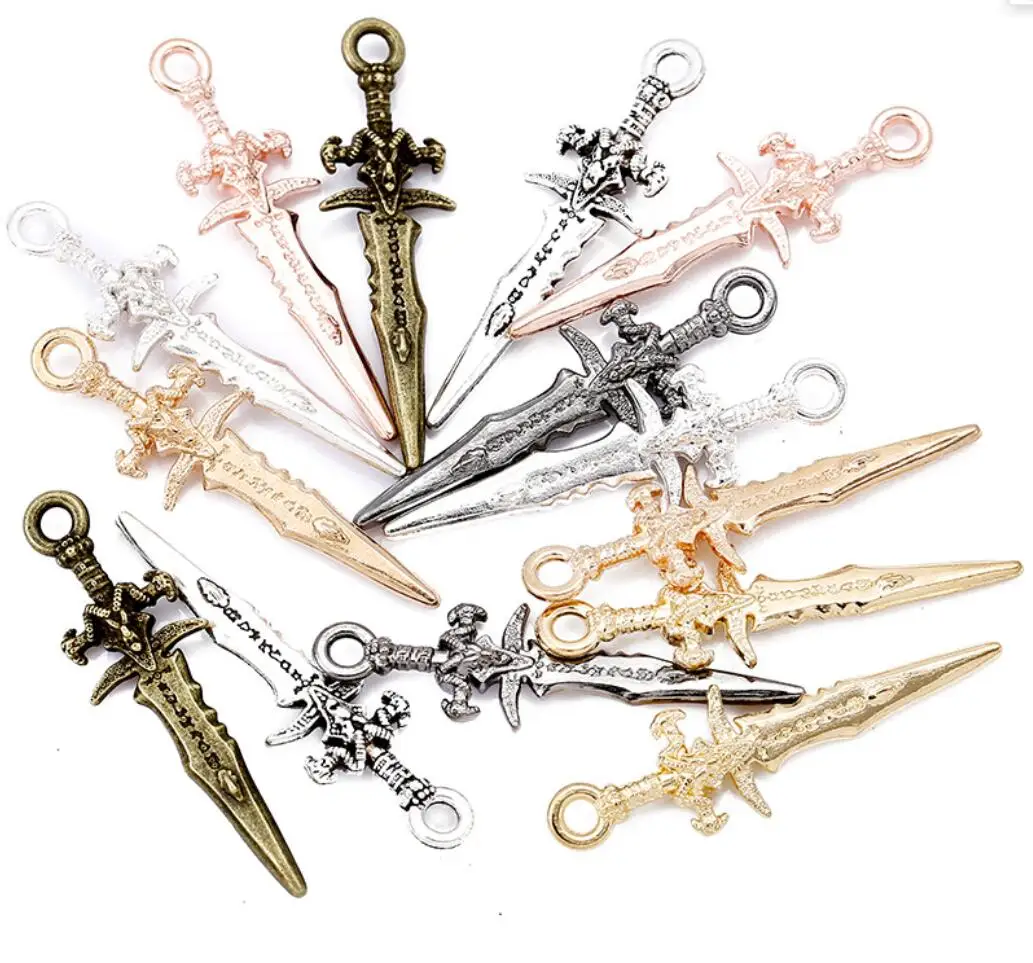 130PCS 31*9mm Alloy Antique Knight Sword Knife Gun Bow Charms For Jewelry Making DIY Handmade Weapons Pendant F0036