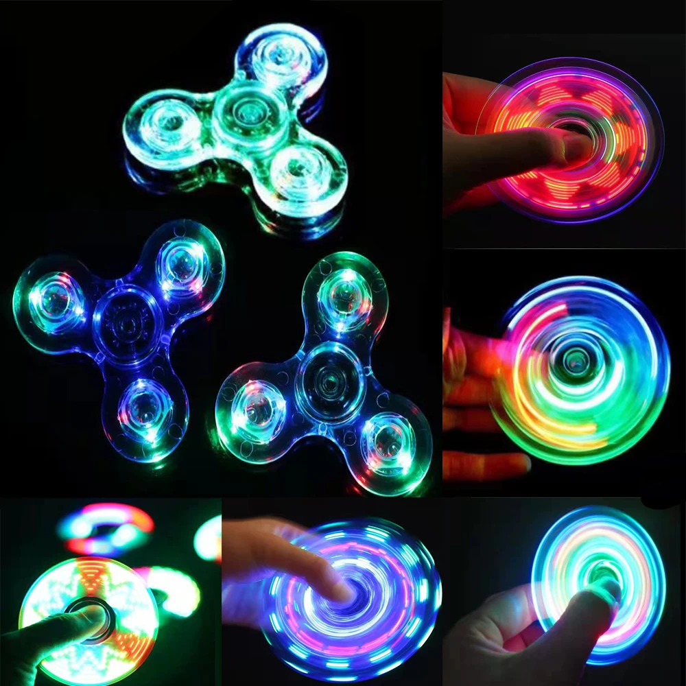 Crystal Luminous LED Light Fidget Spinner Hand Top Spinners Glow in Dark EDC Stress Relief Toys Kinetic Gyroscope for Children 6