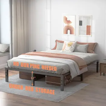 Metal Bed Frame 16 Inch, Heavy Duty Bed Frame with Wooden Slats, 16 Inch Mattress Foundation/No Box Spring Needed