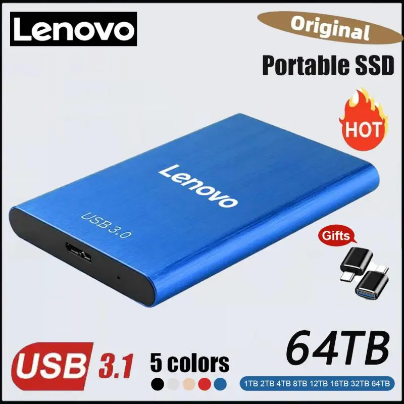  레노버 휴대용 SSD 64TB 솔리드 스테이트 드라이브, 2.5 인치 SATA 3 HD SSD 하드 디스크, USB 3.1, 노트북 및 PC용 외장 하드 드라이브