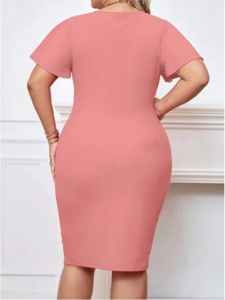 Plus Size Summer Midi Dress Women Pink Elegant Ruffle Pleated Short Sleeve Modis Ladies Dresses Slim Bodycon Woman V-Neck Dress - AliExpress 200000345 Plus Size Summer Midi Dress Women Pink Elegant Ruffle Pleated Short Sleeve Modis Ladies Dresses Slim Bodycon Woman V-Neck Dress - AliExpress 200000345
