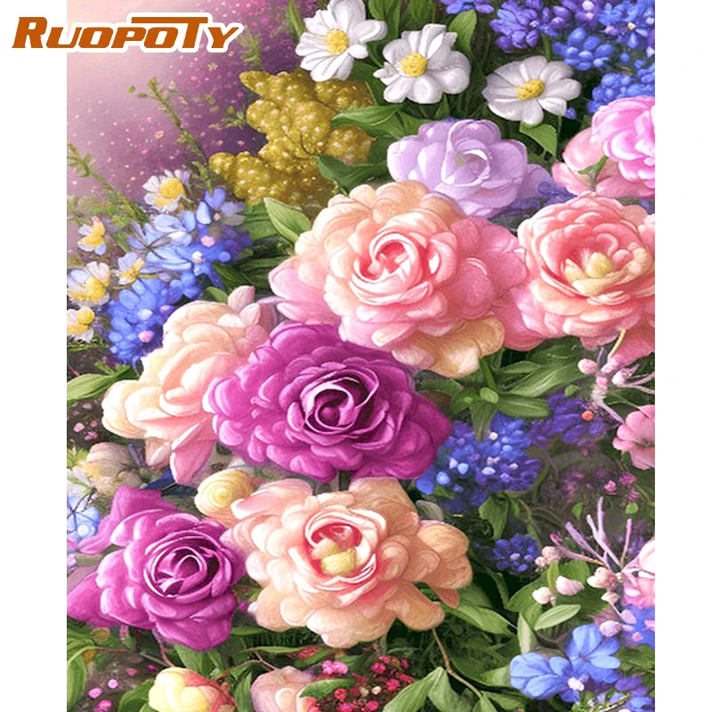 

RUOPOTY Frame Diy Painting By Numbers Kit Picture Drawing Coloring By Numbers For Adults Handicrafts Home Decoration Flowers