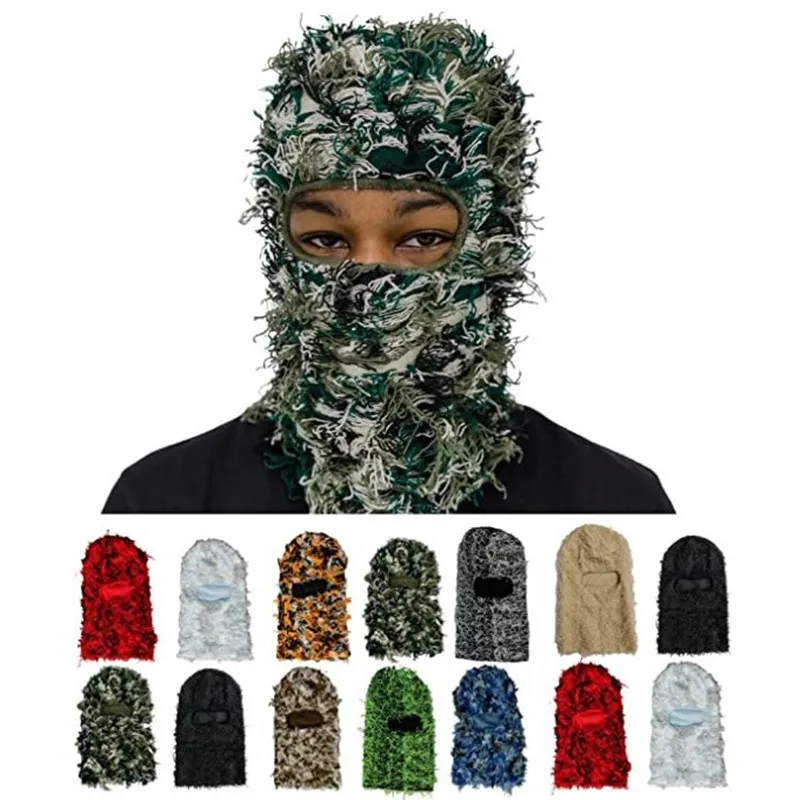 2023 New Camouflage Passamontagna Knit Passamontagna Distressed Knitted Full Face Ski Mask Shipetty Mask Passamontagna Sfocato