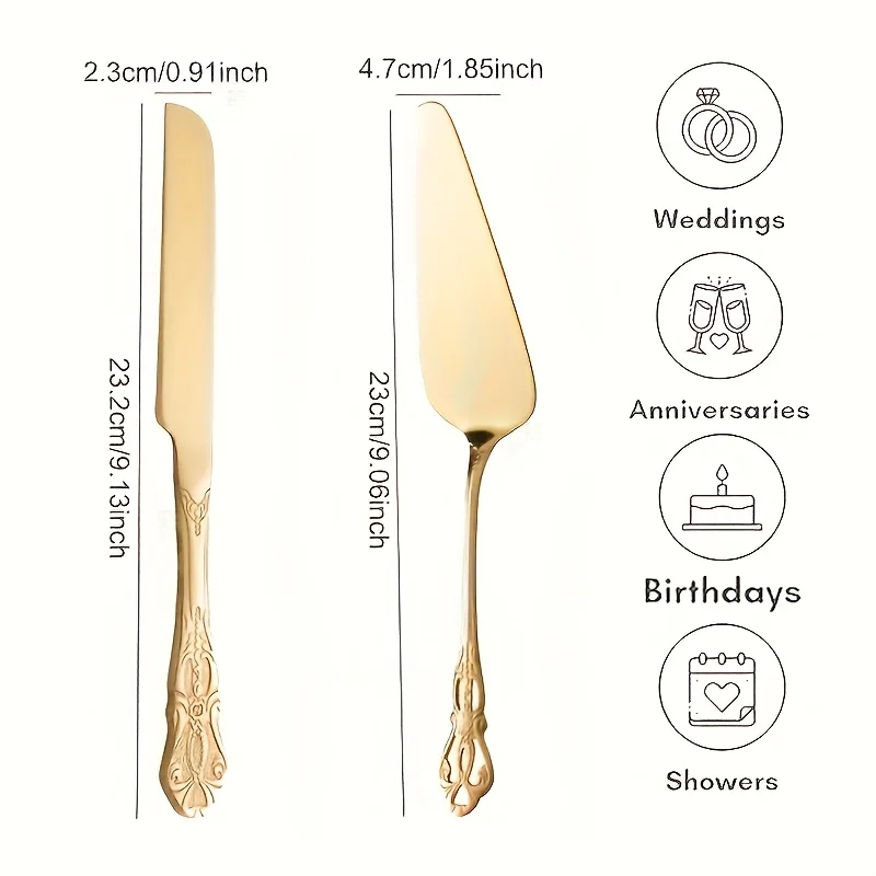 2pcs Vintage Palace Stainless Steel Bread Knife and Cake Spatula Set, Carved Hollow Design Elegant Cake Server for Parties
