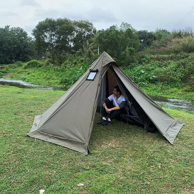 Camping Flame-retardant Pyramid Hot Tent Outdoor Waterproof Teepee Tent 1  Person Tipi Tent Winter Stove Tent with Snow Skirt - AliExpress