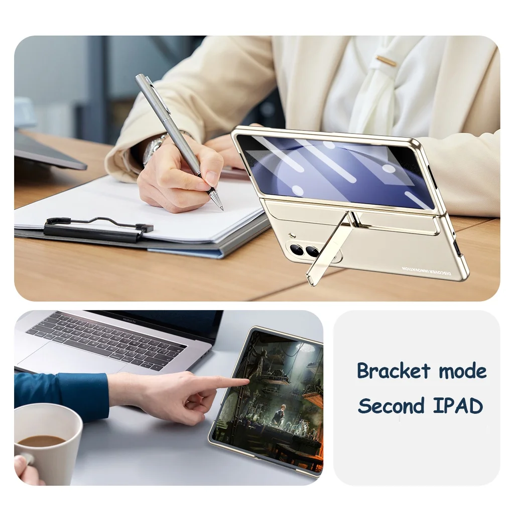 2 In 1 Invisible Pen Holder Stealth Rack Case For Samsung Galaxy Z Fold 5 Fold 4 5G Case with Hinge Protective Film Cover