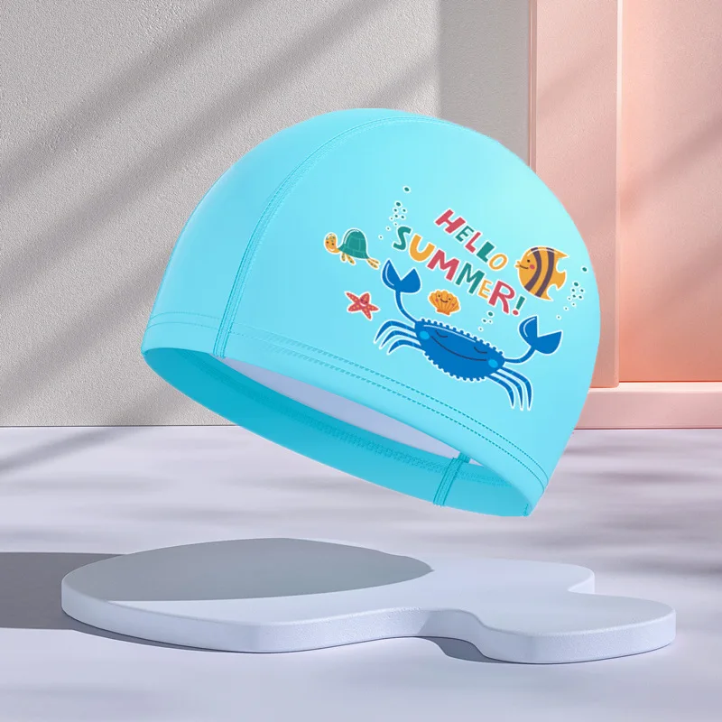 Kid Swimming Cap Boys Girls Cartoon Soft Waterproof Long Hair Ear Protection