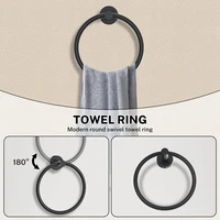 ชุดห่วงแขวนผ้าเช็ดตัวในห้องน้ำ 3 ชิ้น พร้อมตะขอแขวนผ้าเช็ดตัว 2 อัน ติดผนัง สีดำ อุปกรณ์ฮาร์ดแวร์สำหรับห้องน้ำ 3