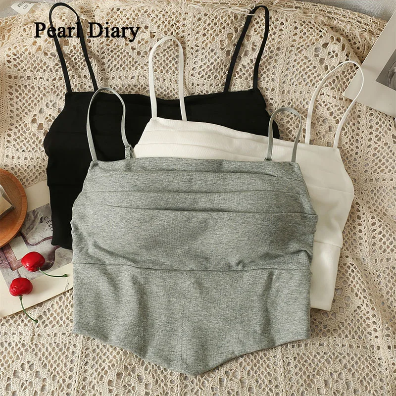

Pearl Diary Top Female Sexy Bras Knitting Strap Crop Tops Wirefree Brassiere Fashion Camisole All-Match Sleeveless Y2K Tops Wome