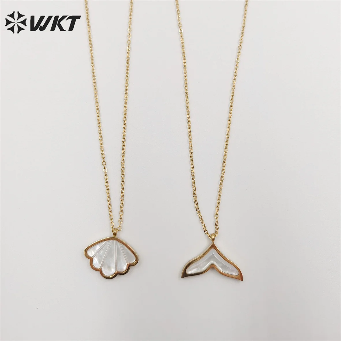 

WT-N1384 WKT 2022 New Shell Stainless Steel Chain Scallop Shell Necklace Fishtail Shell Necklace Cute Style Necklace 19Inch
