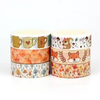 NEW 1PC 10M Decor Mushroom Squirrel Orange Leaves Autumn Washi Tape Set for Scrapbooking Masking Tape Cute Journaling Stationery 2