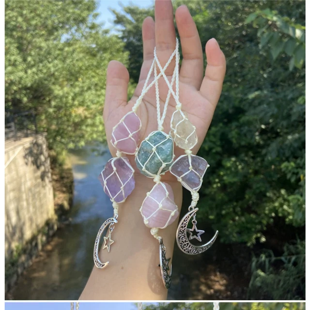 Természetes Gyógyító Kristály Medál Függő Autó Varázsa Amazonite Quartz Lógó Hold Drágakő Kő Kültéri Kerti Dekoráció - Image 2