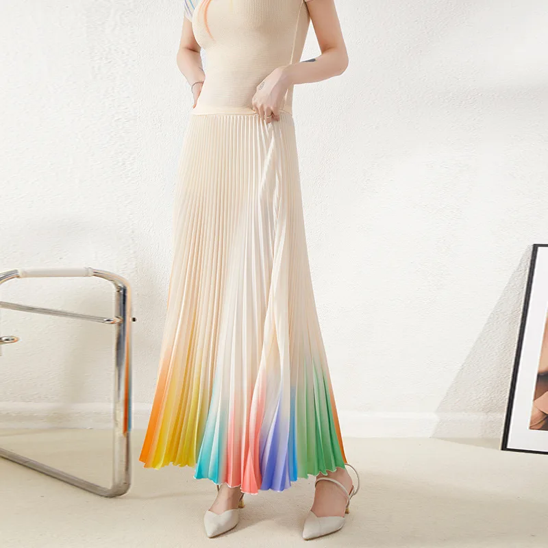 

Miyake pleated skirt spring and autumn new high-waisted temperament all-match design print slimming a-line pleated skirt