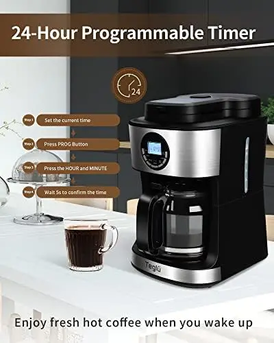 12-Cup Drip Coffee Maker with Reusable Filter & Coffee Scoop