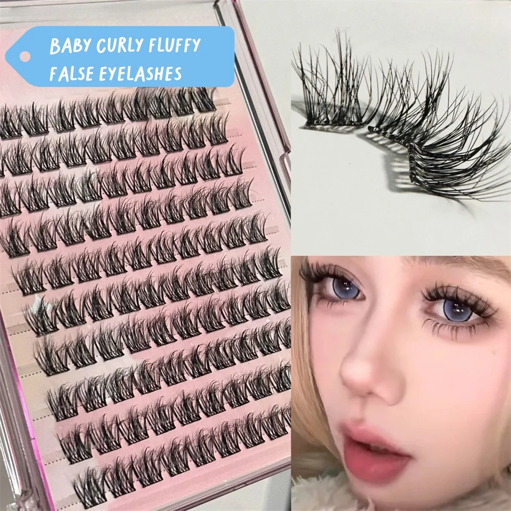 Beginner's 100 clusters of glue-free mink faux fur 5D baby curved false eyelashes Messy lazy person natural fur flu simulation