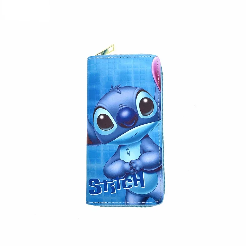 Disney Stitch PU Leather Purse New Cute Cartoon Pattern Fashion Girl Long Bag Multi-layer Card Bag Coin Purse Hand Storage Gifts