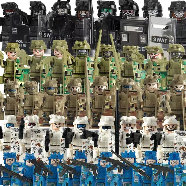 action doll mini figures with weapon Military base off-road vehicle car building blocks pack set toys for kids 1