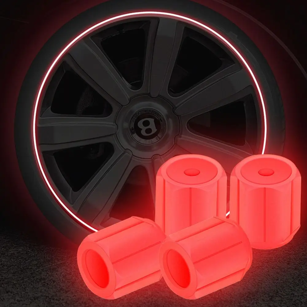4PCS Luminous Car Valve Caps Tyre Valve Stem Air Dust Rim Cover Glow In Dark Accessories