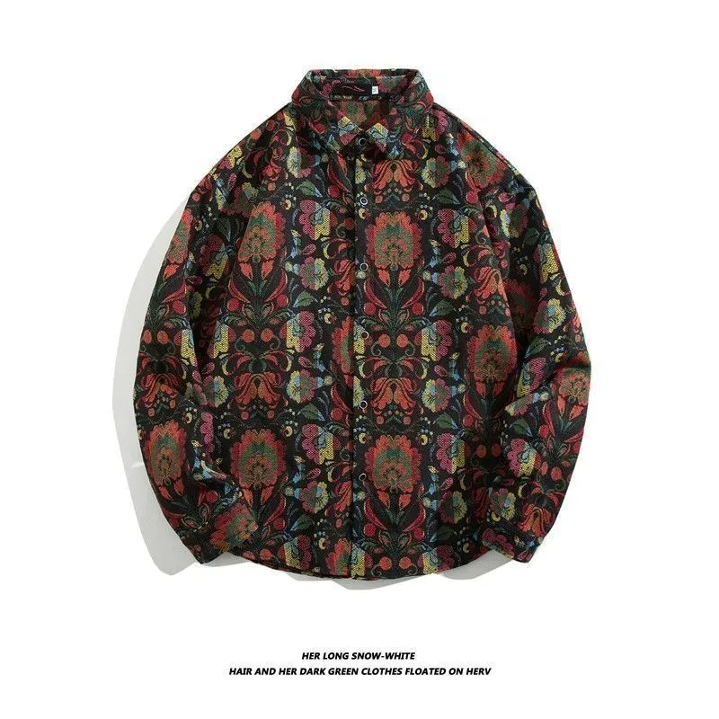 Cuban Embroidered Long Sleeved Shirt Autumn And Winter Men Travel Shopping High-Quality Ethnic Style Printed Long Sleeved Jacket