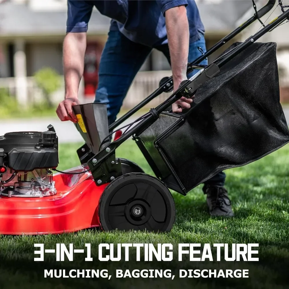 Self Propelled Gas Lawn Mower 21-Inch with 170cc Engine, 3-in-1 Enhanced Steel Deck, Large Wheels Lawn Mower