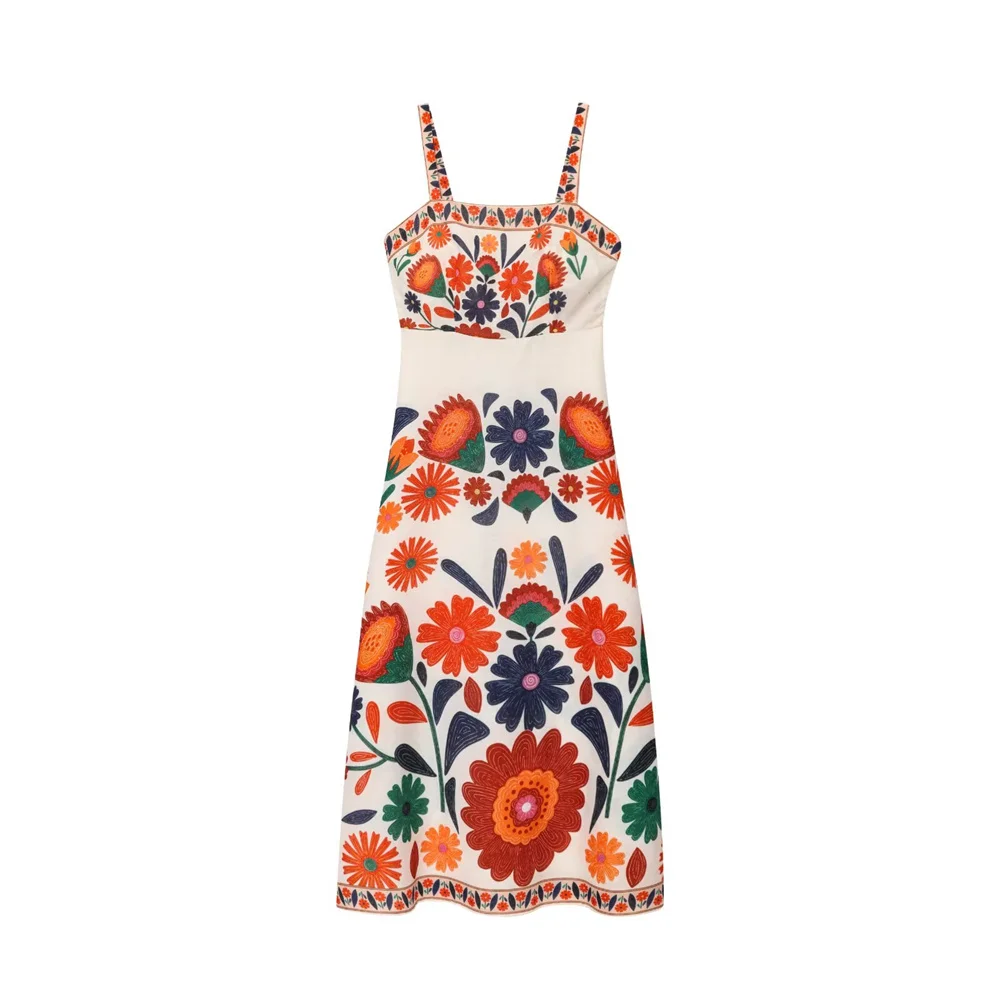 Women's Dress 2025 New Fashion Summer  Flower Printed Cotton and Linen Dresses for Women Casual Chic Ladies Dress