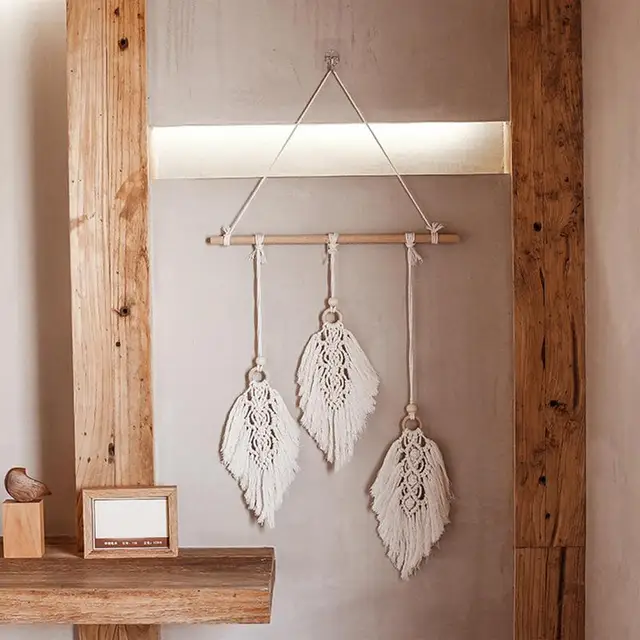 Makrame Fal Lógó Szőtt Levél Gobelin Művészet Gyönyörű Medál A Boho Otthoni Dekorációhoz Apartman Óvodai Dekorációk - Image 5
