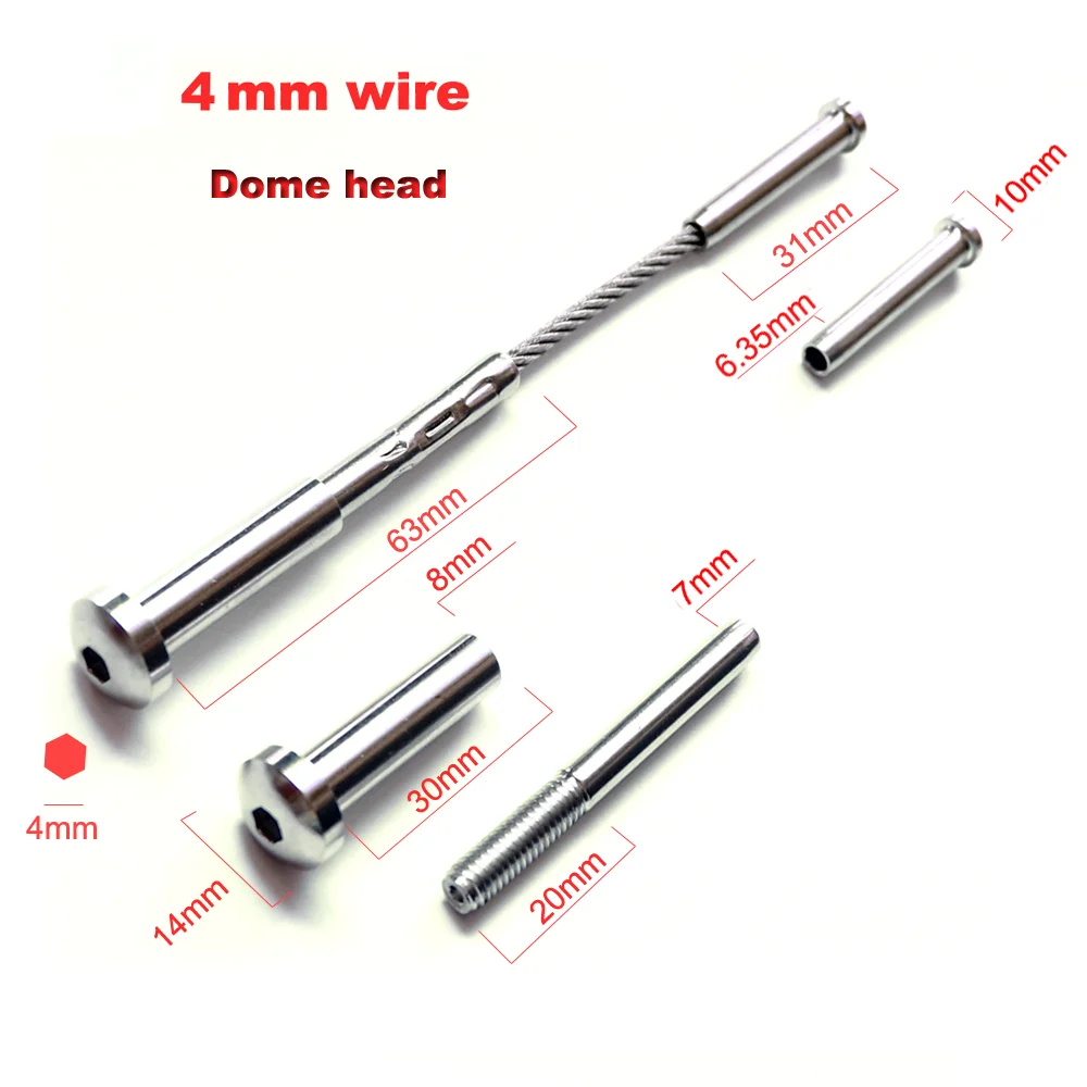 4mm 스테인리스 스틸 316 케이블 난간 키트 (플랫/돔 헤드 텐셔너, 스웨이지 스터드 및 돔 헤드 터미널 포함, 데크 난간용)