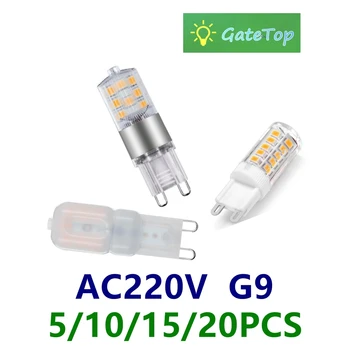 LED 미니 G9 옥수수 조명, 매우 밝은 비 스트로브, 따뜻한 백색 조명, 20W 50W 할로겐 램프 교체 가능, AC220V, 3W, 5-20 개