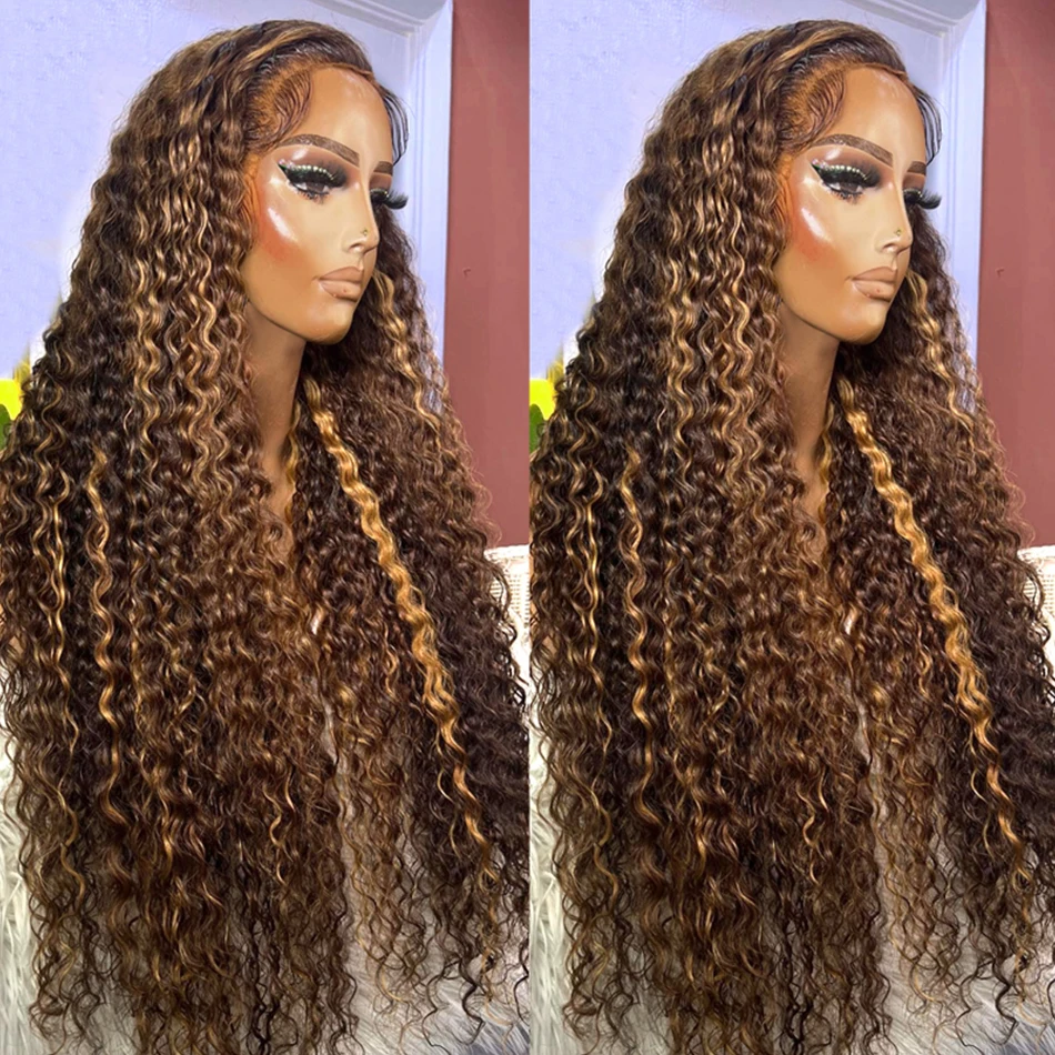 

4 27 Colored Highlight Ombre Curly 13x4 13x6 Transparent Lace Front Human Hair Wig Brazilian Deep Wave 4x4 Lace Closure Wig