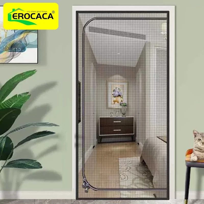 

EROCACA Black Reinforced Cat screen Door Baby gate Thickened Pet Resistant Mesh Screen Door with Zipper for Living Room Bedroom