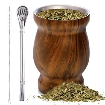 Set di tazze Yerba Mate da 3 pezzi da 8 once Tazza di zucca Yerba Tazza da caffè Mate a doppia parete in acciaio inossidabile 304 con spazzola per pulizia e bombillas 1