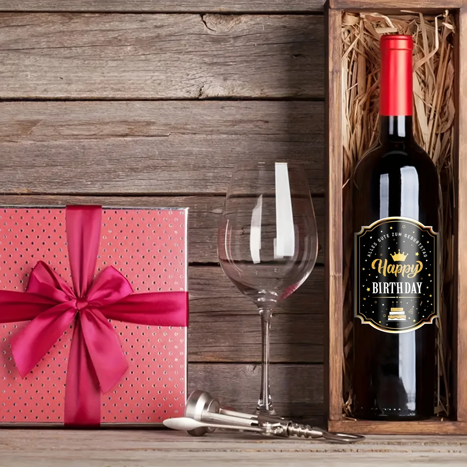 10 Stück. Elegante Geburtstags-Weinflaschenetiketten – selbstklebendes, festliches Schwarz-Gold-Design für Wein – Detail 3