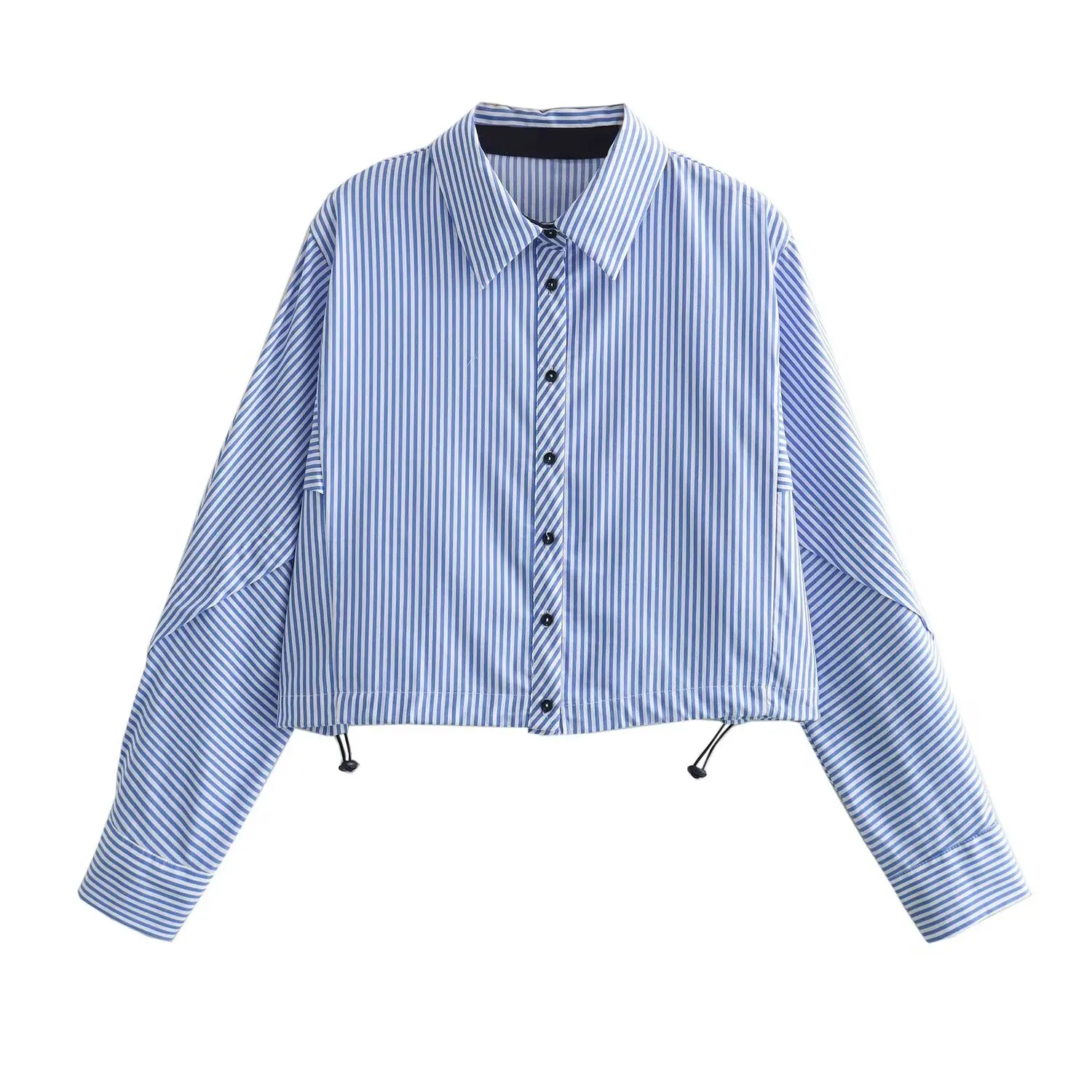 

Женская Полосатая Рубашка с длинным рукавом, Повседневная рубашка в стиле ретро с регулируемым подолом и шнуровкой, шикарный топ