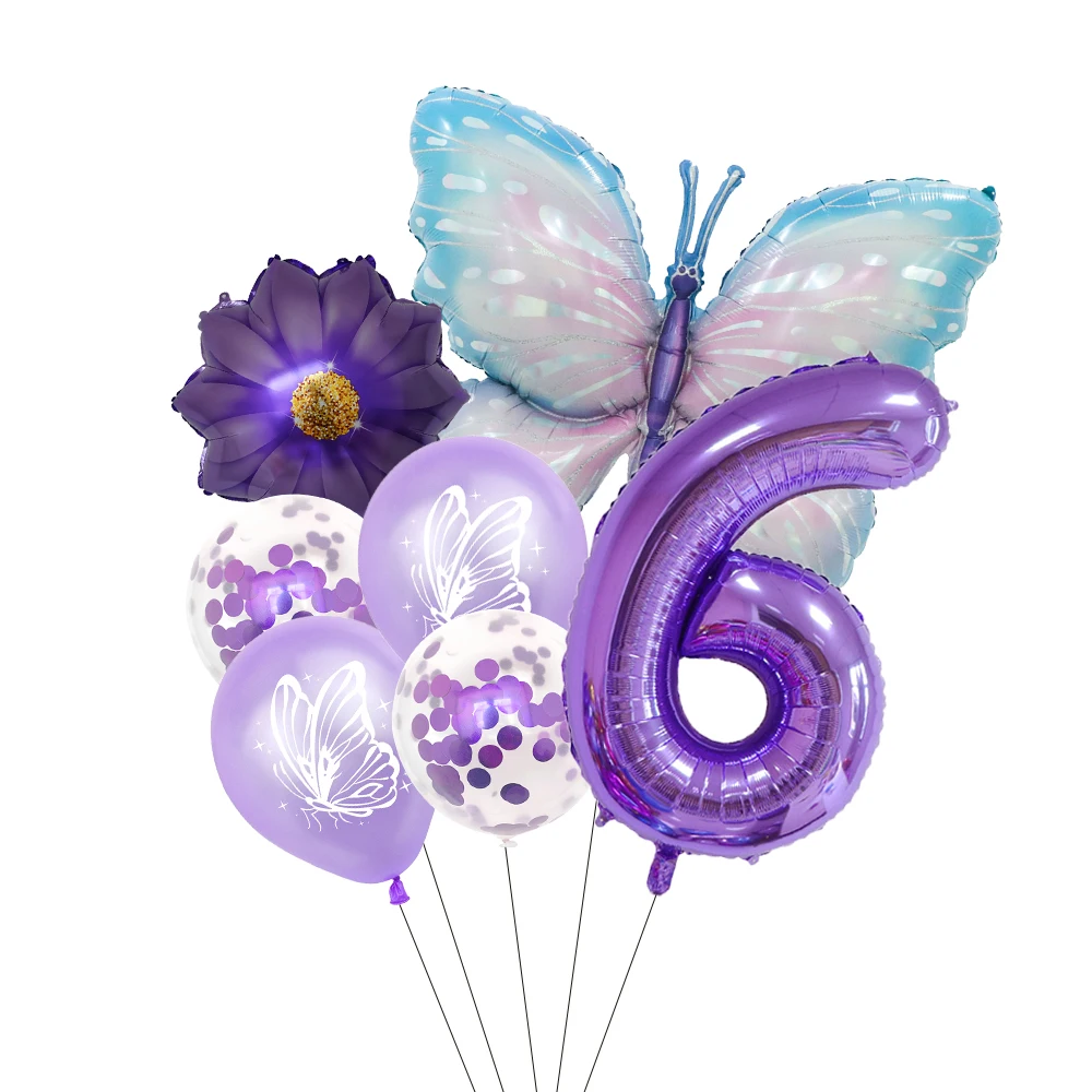 Butterfly Sunflower Celebration Balloon Set - Pink & Blue 7-Piece Party Decor Collection