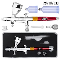 NEOECO NCT-208K Dual Action Airbrush 9cc 1/3 oz Fluid Cups with 20cc 40cc cups Crown caps Air brush kit Gravity Feed Set 1