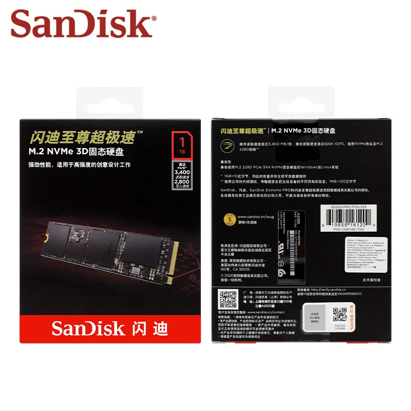 Originale Importato Sandisk M.2 Nvme 3D Ssd 500Gb 1Tb Disco Rigido Interno A Stato Solido Extreme Pro Ssd Per Pc Desktop Portatile