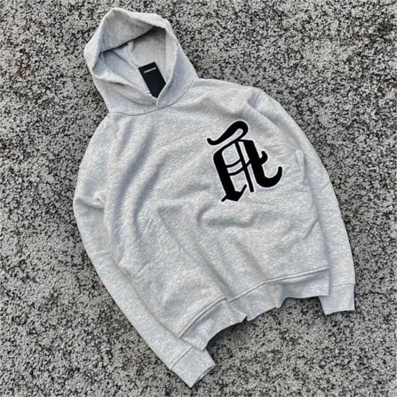 

ASKYURSELF Hoodies American High Street Retro Gothic Letter Embroider Oversize Hooded Pullovers Men Women Fall Winter Cloting