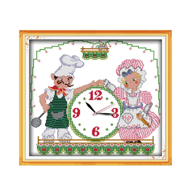 The Cooks Cross Stitch Kit 14ct 11ct Count Print Canvas Wall Clock Stitching Embroidery Diy