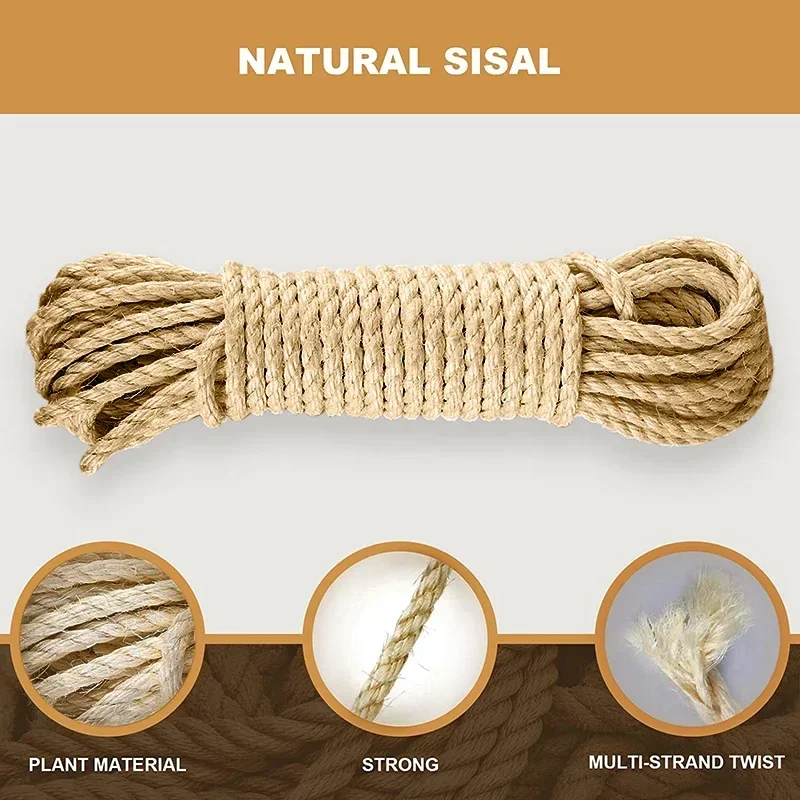 Cordel de yute natural para gatos, cuerda de yute natural, cuerda de cáñamo  para gato, poste rascador para mascotas, marco de escalada para gatos