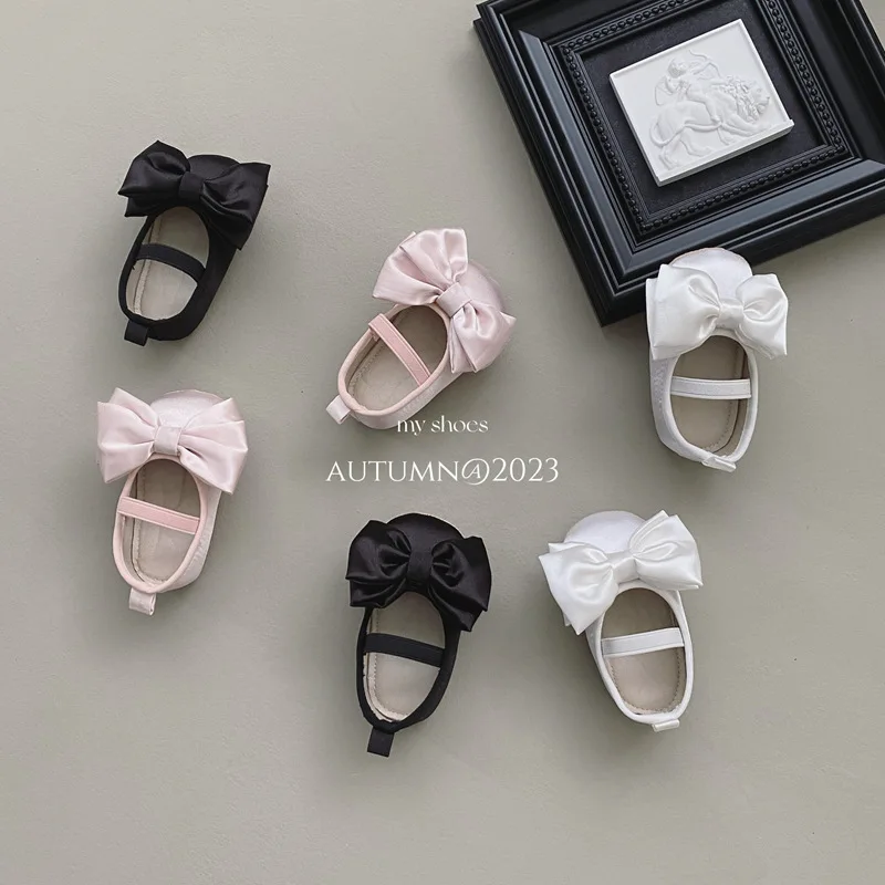 Newborn Baby Girl Classic Bowknot Rubber Sole Anti-slip PU Dress Shoes First Walker Toddler Crib Shoes baby shoes