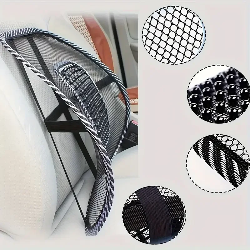 Mesh Lumbar Support for Car Seat - Ergonomic Back Brace with Massage Beads,Chair Cushion for Home Office Comfor