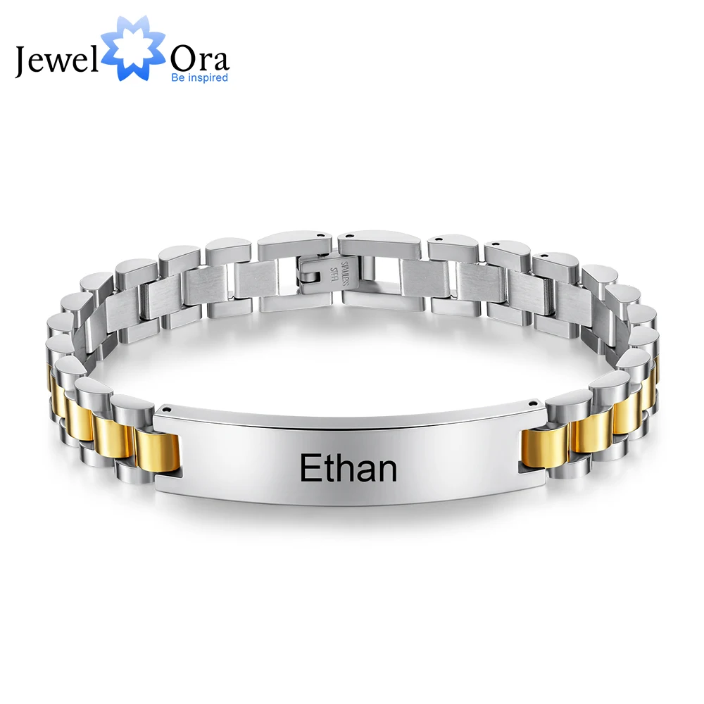 

Personalized Engraving Name Bar Bracelet Titanium Steel Metallic Link Chain ID Bracelets & Bangles Christmas Gifts for Men