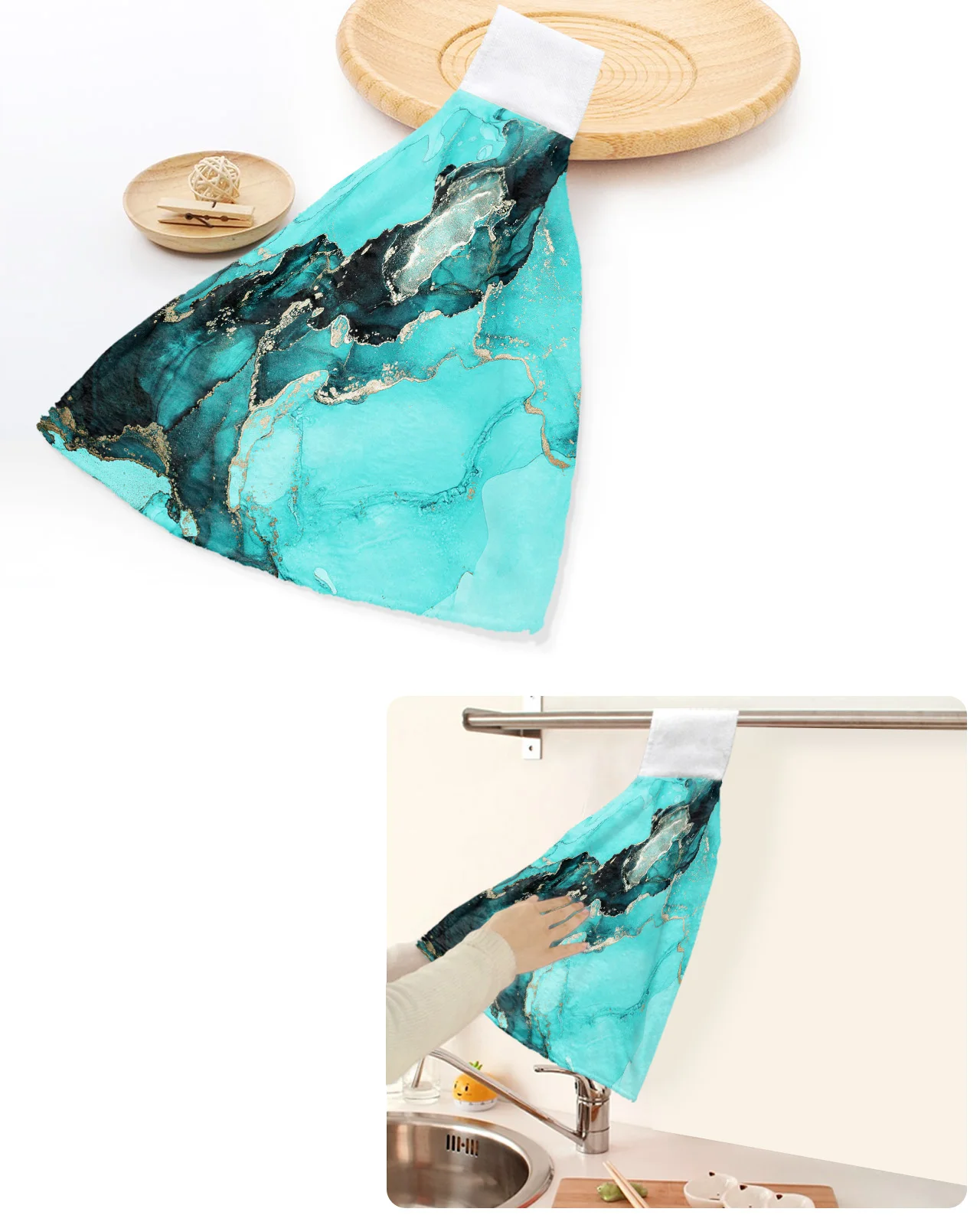 Marble Aqua Hand Towel Bathroom Supplies Absorbent Cloth Dishcloths Hanging  Cloth Kitchen Accessories - AliExpress